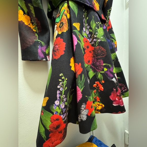 Alice + Olivia Leila Botanical Fit-and-Flare Coat Medium Butterflies Flowers - Picture 12 of 15